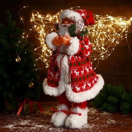 Santa Claus "in a red fur coat with deer, with twigs" 60 cm-2