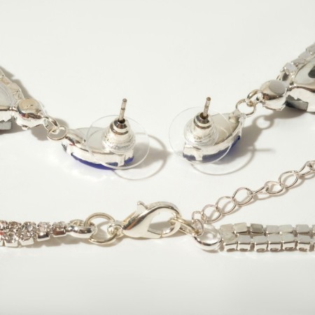 Set 2 objects: earrings, necklace "Flowering", white-blue color in silver, 40 cm-1