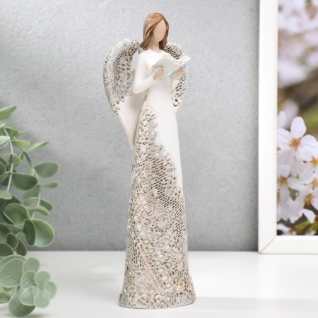 Polystone souvenir "Angel with a book, a dress with silver patterns" 19.5x7x4.5 cm-3