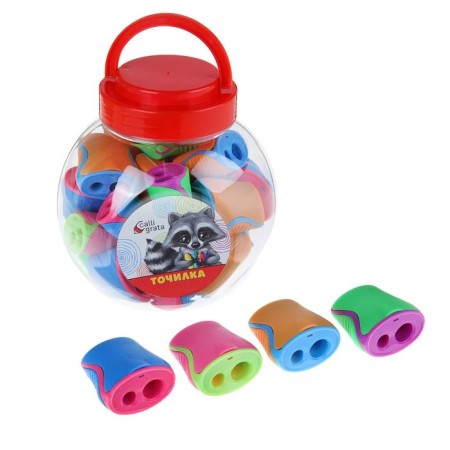 Classic sharpener, 2 holes, with a container, MIX case