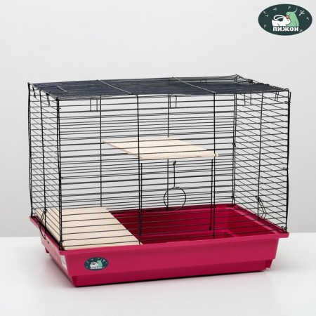 Cage for chinchillas "Pigzon" No. 8 with 2 wooden floors, collapsible, 58x40x48 cm, raspberry