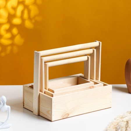 Set of Kashpo wooden gift elegant "Classic", 3 in 1, with a pen, natural-1