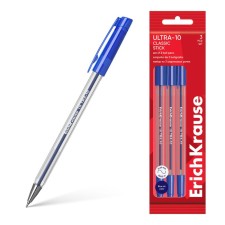A set of 3 balls of ball, erichkrause, ultra-10 stick classic node 0.7 mm color blue blue