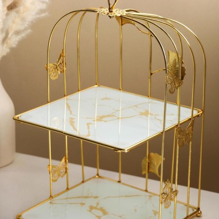 Standing for desserts 2-tier "marble", 21 × 21 × 43 cm, golden color of gold-2