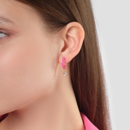Emall earrings “minimal” Strazinka, white-pink color in gold-3
