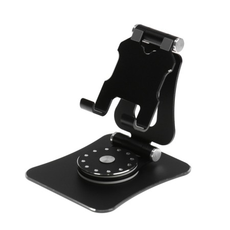 A phone stand, adjustable, folding, 360 ° rotation, metal, black
