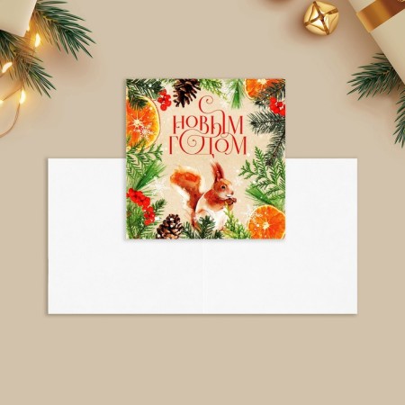 Happy New Year postcard, Squirrel 7 x 7 cm, New Year-1