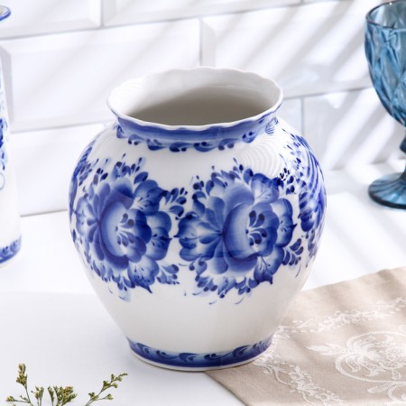 Vase "Lilac", h = 26 cm, gzhel, aut. Kiselev A.
