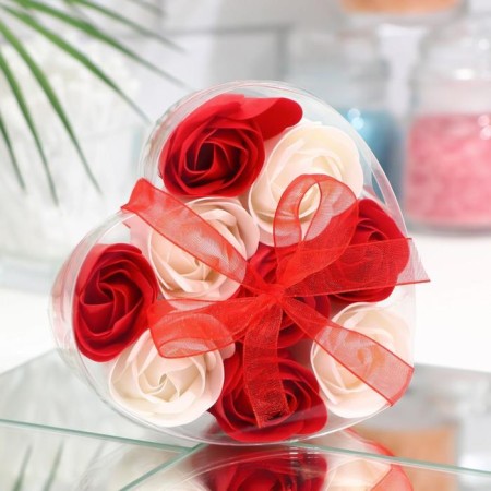 Soap roses, red and white, set of 9 pcs.