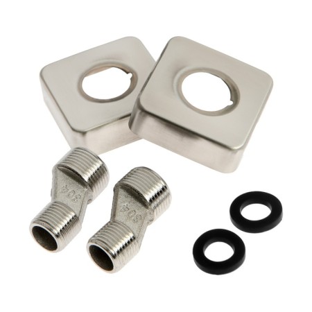 Zein bath mixer, square, short surge, with a shower set, stainless steel. Steel, satin-12