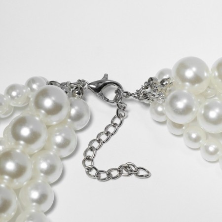 Beads "Pearl cascade", 5 threads, beads No. 8, 12, 14, milk color in silver, 70 cm-1