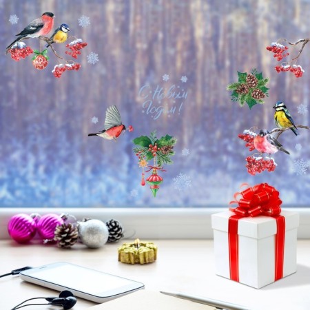 Interior sticker "Winter Birds", 21x29.7 cm, New Year-1
