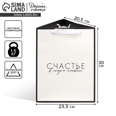 Gift package for flowers is triangular, packaging "Happiness" 23.5 x 30 x 20.5 cm