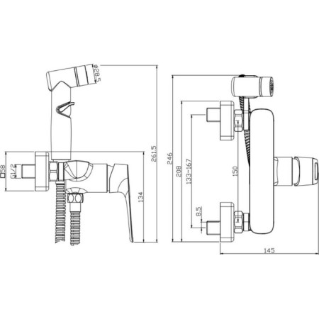 Rossinka RS46-52 bidetor, with hygienic shower, wall, brass, chrome-1