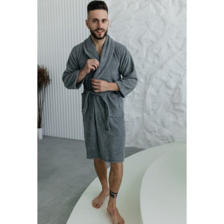 Tainted male bathrobe, size 48, gray color-4