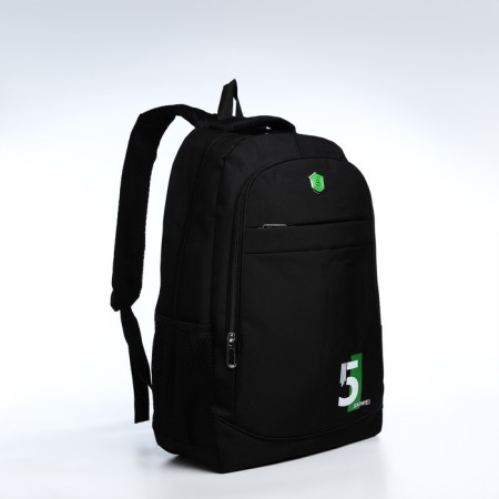 Young backpack from textiles with a zipper, 4 pockets, black/green color-2