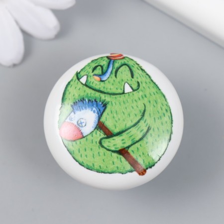 Handle for the casket ceramics, metal "Green monster with a horse" 3.8x3.8x2.8 cm
