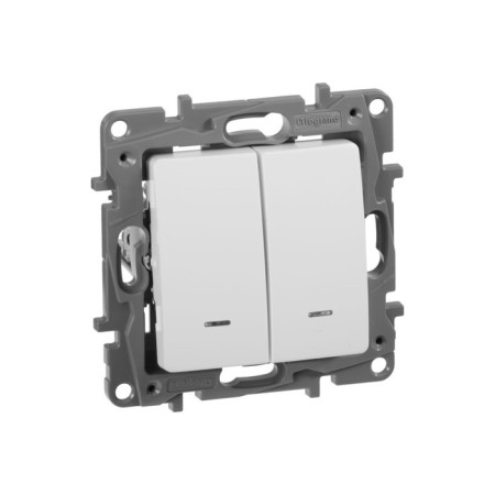 The switch mechanism is 2 kl. JP Legrand "Etika", with backlight, screw, bel. 672204-1