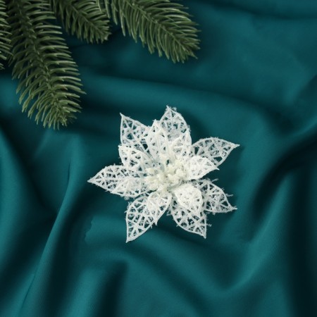 Christmas tree decoration "Flowers snowy" (set 6 pcs) carved, 7.5 cm, white-1