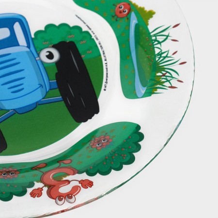 Glass plate "Blue Tractor. Numbers ", d = 19.5 cm, h = 1.8 cm, glass-2