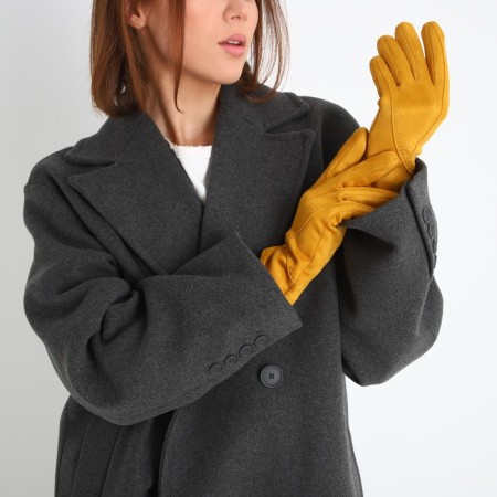 Gloves are female, dimensionless, without insulation, mustard color-3