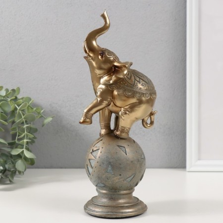 Souvenir Polystone "Elephant on a ball with patterns" of bronze with a patina 9.5x8x25.5 cm