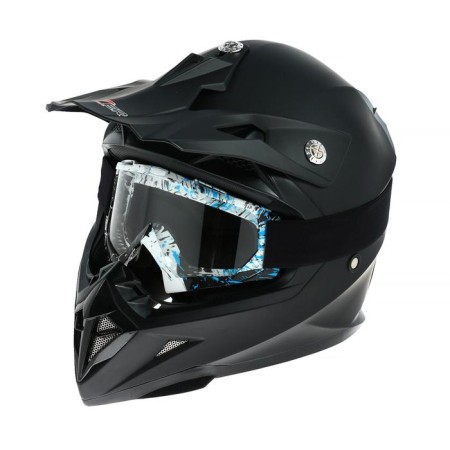 Glass-mask for motorcycle driving, transparent glass, white-blue-black color, OM-23-1