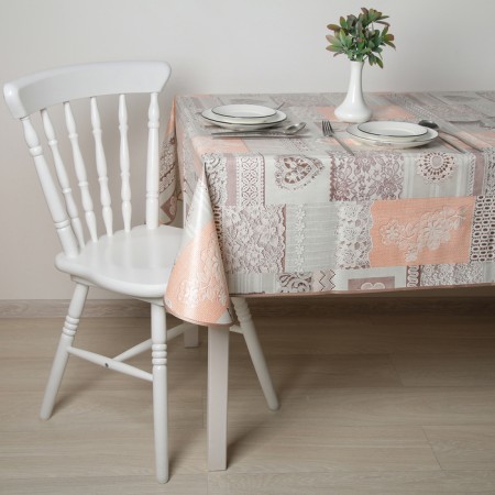 The tablecloth on a non -woven base is reusable with a “lace” fiber, 135 × 180 cm, the color is gray