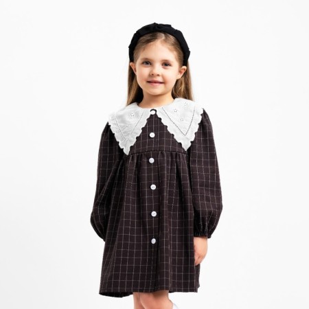 Children's dress with collar Kaftan, size 34 (122-128 cm), black color