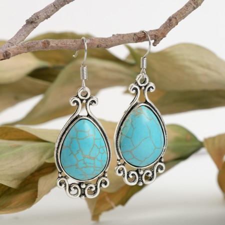 Earrings "turquoise world" drop, blue color in black silver