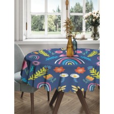 The tablecloth “Flowers and Rainbow”, round, Saten, D = 150 cm
