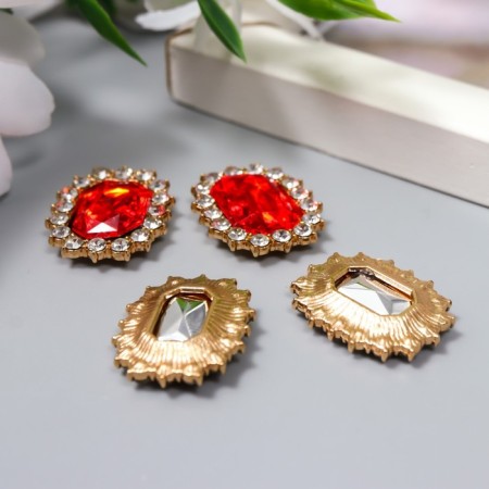 Decor for creativity Metal "Medallion octagonal" Rubin crystal rhinestones 2x1.5 cm-2