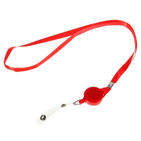 Badge tape, width-10 mm, length-85 cm, with a 40 cm holder and a loop on a button, red
