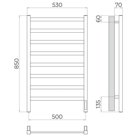 Terminus heated towel rail "Noto" P8, 500x850 mm, chrome-3