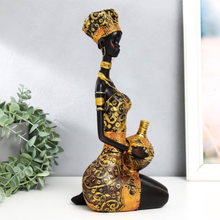 Souvenir Polystone "African with a jug in an elegant dress" MIX 15.5x10x32.5 cm-2