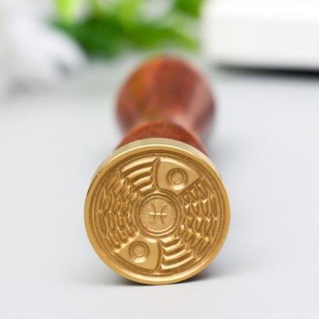 Printing for wax with a wooden handle "Zodiac - Pisces" 9x2.5x2.5 cm-1