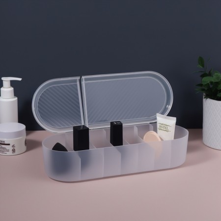 Organizer for storage, with a lid, 7 sections, 28 × 10.5 cm, the color is transparent-2