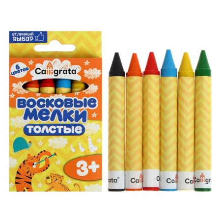 Voskvoi pencils 6 colors, thickened housing, 93 x 11 mm, in a cardboard box