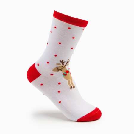 Women's socks "New Year's Deer", white color, size 23-25