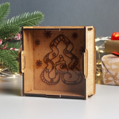 New Year's piggy bank with acrylic "Snake. Christmas tree" 12x12x4 cm-2