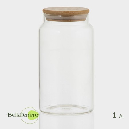Glass Bank for bulk products with a bamboo cover Magistro "Eco", 1 l, 9.5 × 18 cm