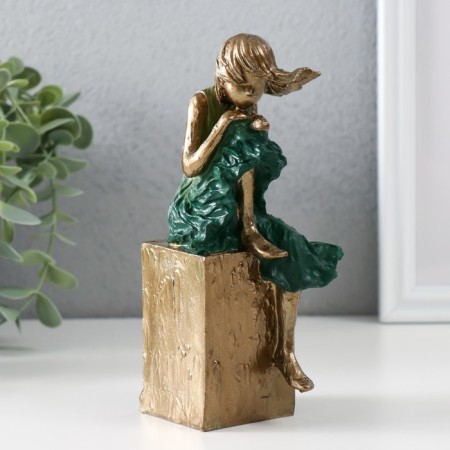 Souvenir Polystone "Girl in a sea wave dress sits in a cube" Bronze 7.5x7x16 cm