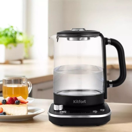 KT-6157 kettle, electric, glass, 1.6 l, 2200 watts, black-1