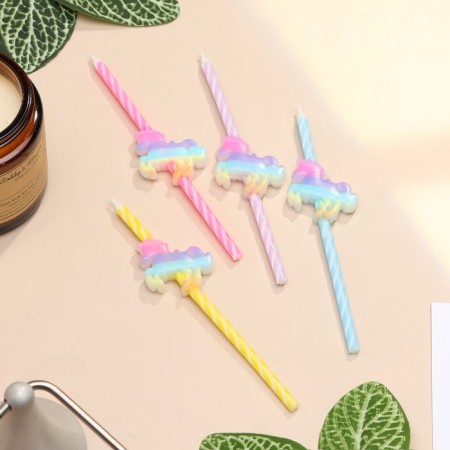 Set of candles for the cake, 4 pcs "Rainbow unicorns", spiral, multi -colored