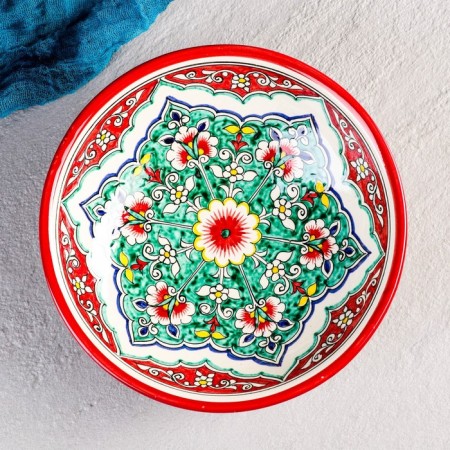 Buditsa Rishtan ceramics "Patterns", 23 cm, red-1