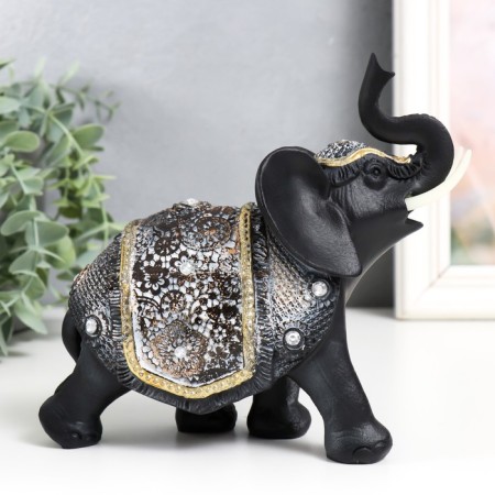 Polystone souvenir "Elephant in a silver blanket with flowers" 18.5x7x16 cm-3