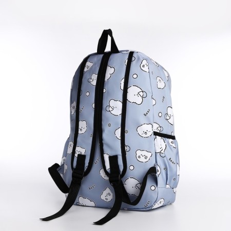 School backpack from textiles on a zipper, 3 pockets, pencil case, blue color-5