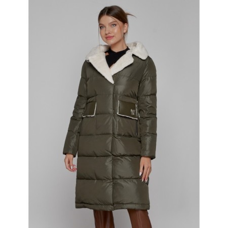 Coat insulated winter female, size 44, khaki color-13