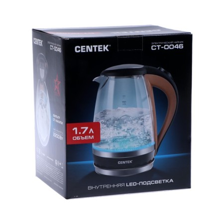 Electric kettle Centek CT-0046, glass, 1.7 l, 2200 watts, backlight, brown-5
