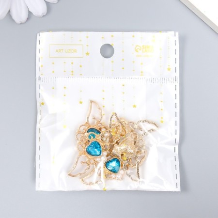 Decor for creativity Metal, plastic "Winged heart. Topaz" gold set 5x2 cm-3